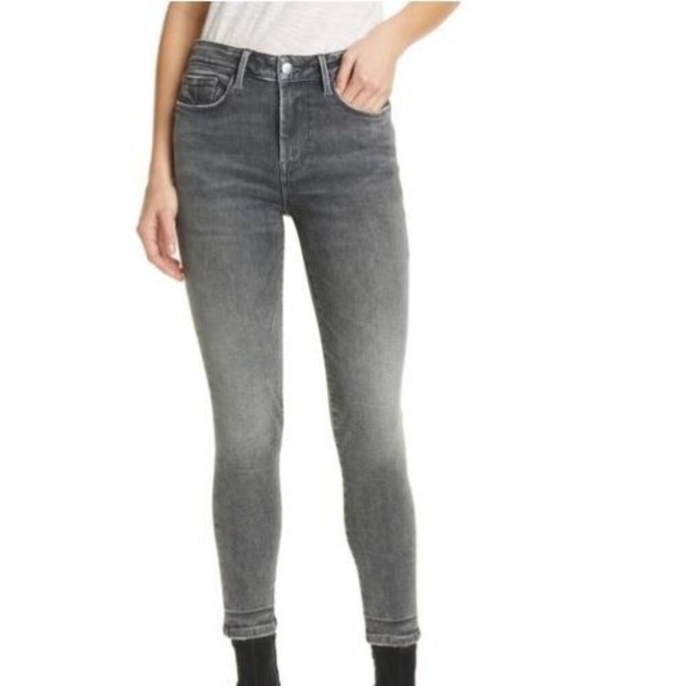 Frame Le One High Waist Crop Skinny Jeans In Hughes Size 2 Gray Denim